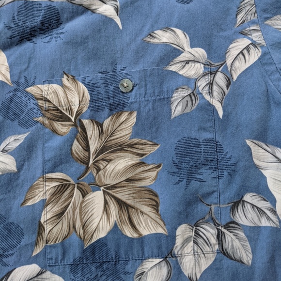 Pierre Cardin Hawaiian Shirt Men's XL Blue Tan Floral * - Picture 3 of 10